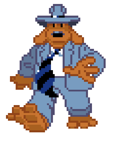 a pixel gif of Sam (from Sam & Max) walking forward. a pixel gif of Sam (from Sam & Max) walking forward.