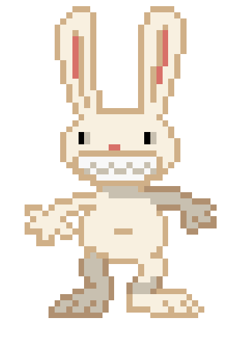 a pixel gif of Max (from Sam &amp; Max) walking forward in a funny fashion.