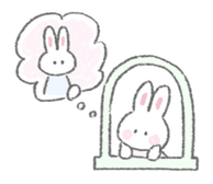 a cute simple bunny drawing. the bunny is looking out a window and thinking about another bunny.